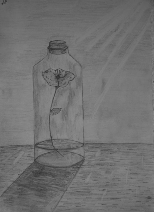 Drawing titled "Prison de verre" by Nicolas Daubresse, Original Artwork, Pencil