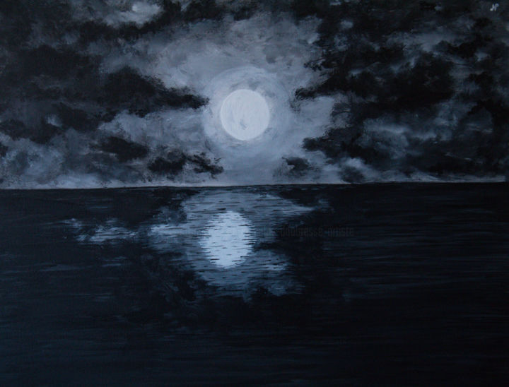 Painting titled "Light of the moon" by Nicolas Daubresse, Original Artwork, Acrylic Mounted on Wood Stretcher frame