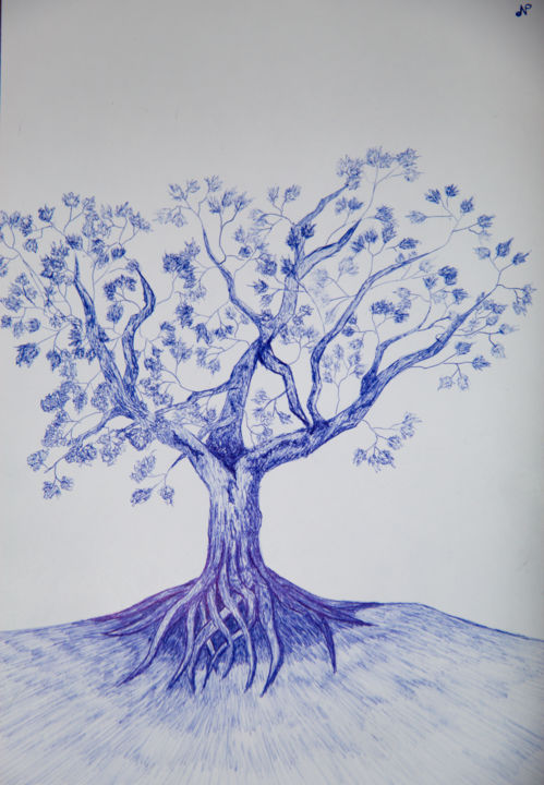 Drawing titled "Un arbre" by Nicolas Daubresse, Original Artwork, Ballpoint pen