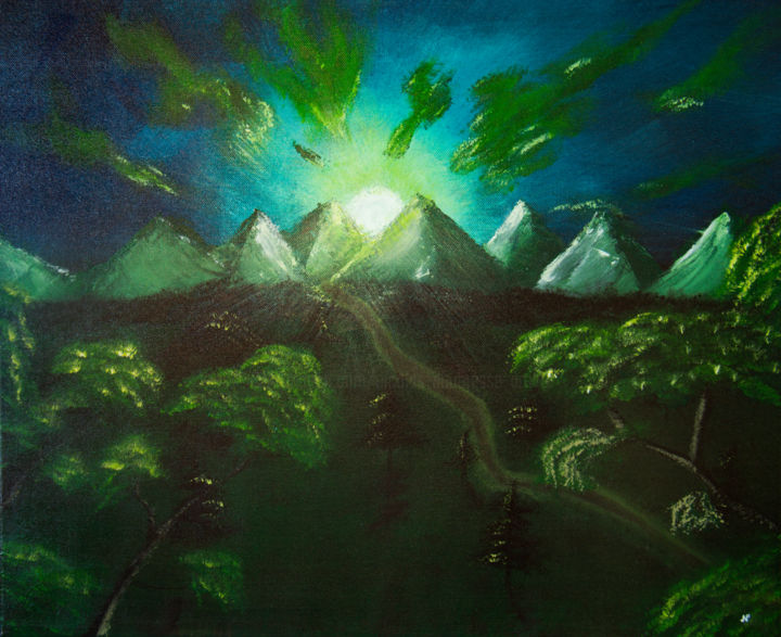 Pintura intitulada "Onirism, green dawn" por Nicolas Daubresse, Obras de arte originais, Acrílico Montado em Armação em made…