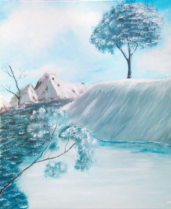 Painting titled "Dream of winter" by Nicolas Daubresse, Original Artwork, Acrylic Mounted on Wood Stretcher frame