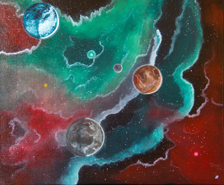Painting titled "Oniric space" by Nicolas Daubresse, Original Artwork, Acrylic Mounted on Wood Stretcher frame