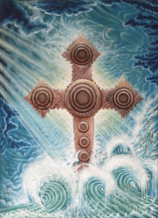 Painting titled "Celtic Cross" by Nicolas Delcrois, Original Artwork, Oil