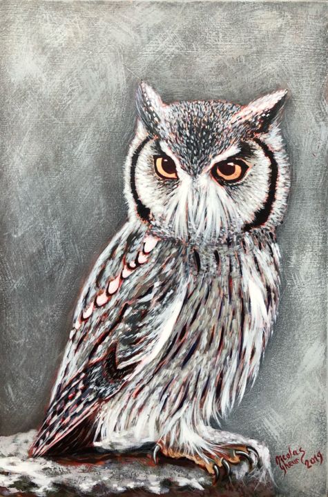 Painting titled "Owl" by Nicolas Gheur, Original Artwork, Acrylic
