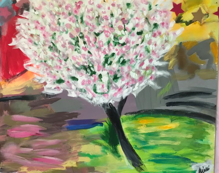 Peinture intitulée "pommier en fleur" par Nicolas Granier, Œuvre d'art originale, Acrylique