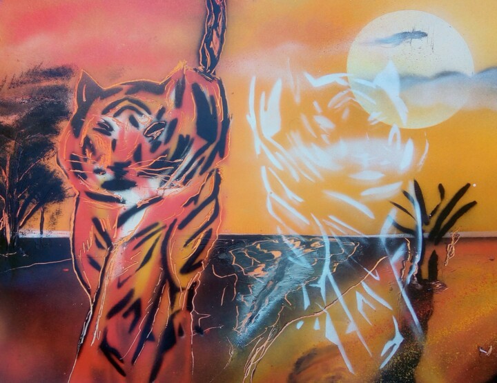 Painting titled "Tiger.jpg" by Nicolas Hutte, Original Artwork, Spray paint