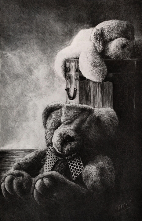 Drawing titled "Nounours" by Nicolas Maire, Original Artwork, Charcoal