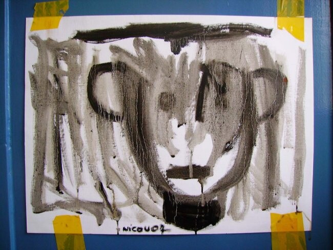 Schilderij getiteld "huile sur papier 36…" door Nicolas Malaize (Nicou), Origineel Kunstwerk