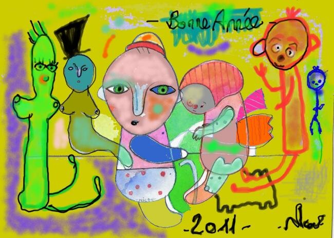 Painting titled "bonne année 2011 ." by Nicolas Malaize (Nicou), Original Artwork