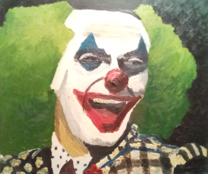 Painting titled "Le Joker" by Nicolas Martin, Original Artwork, Oil Mounted on Wood Stretcher frame