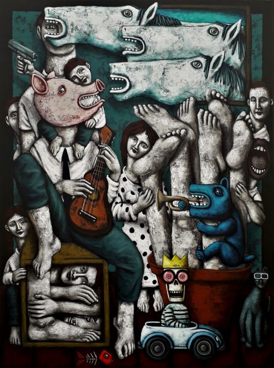 Malerei mit dem Titel "Espace rangement" von Nicolas Monjo, Original-Kunstwerk, Öl Auf Gestell montiert