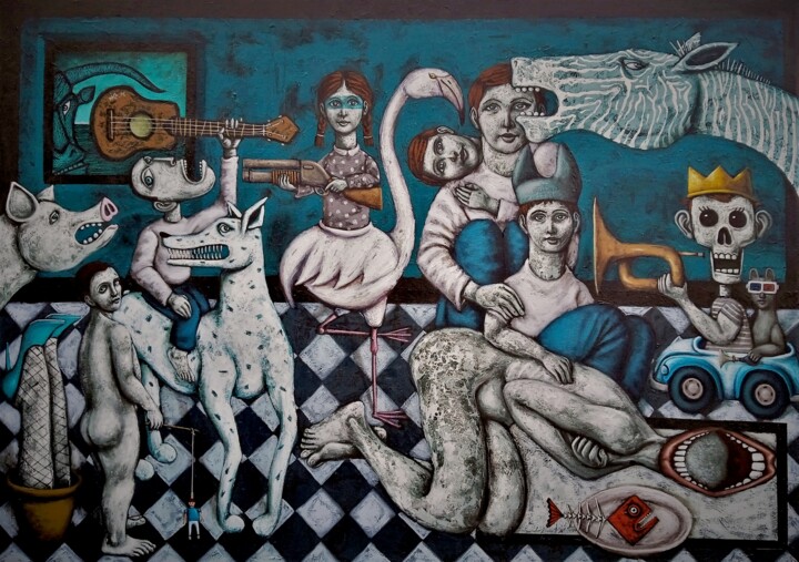 "La crémaillère" başlıklı Tablo Nicolas Monjo tarafından, Orijinal sanat, Petrol Ahşap Sedye çerçevesi üzerine monte edilmiş