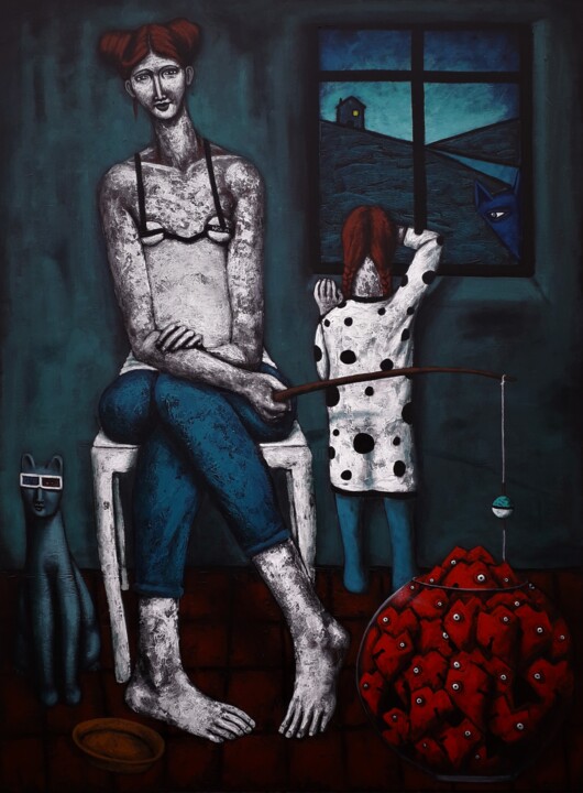 Painting titled "LA FENETRE(GALERIE…" by Nicolas Monjo, Original Artwork, Acrylic Mounted on Wood Stretcher frame