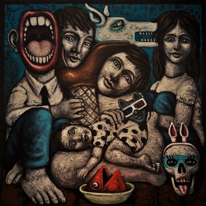 Painting titled "Pièces rapportées" by Nicolas Monjo, Original Artwork, Acrylic Mounted on Wood Stretcher frame