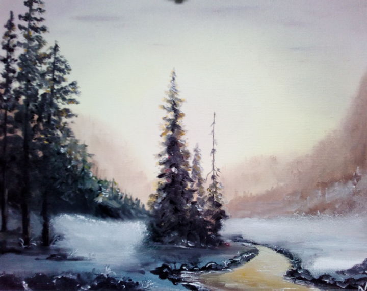 Peinture intitulée "Paysage hivernal" par Nicolas Parchanowicz, Œuvre d'art originale, Huile