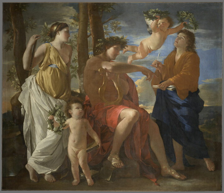 Painting titled "L'Inspiration du po…" by Nicolas Poussin, Original Artwork, Oil