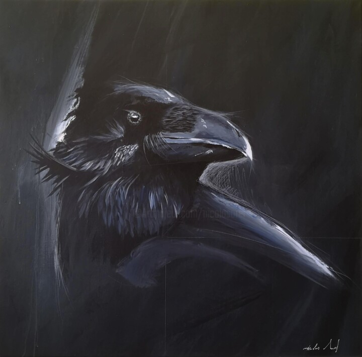 Painting titled "The crow" by Nicolas Nicolas Sorel, Original Artwork, Acrylic