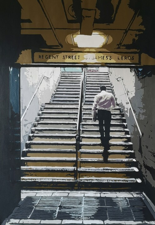 Pintura titulada "Un homme pressé" por Nicolas Sorel, Obra de arte original, Acrílico Montado en Bastidor de camilla de made…