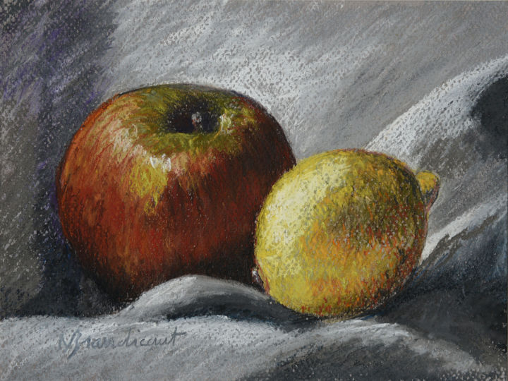 Pittura intitolato "Pomme citron" da Nicolas Brandicourt, Opera d'arte originale, Pastello Montato su Cartone