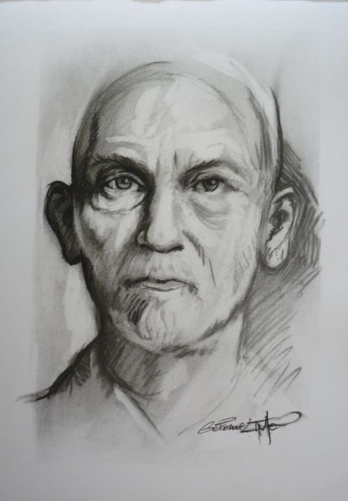 Drawing titled "John Malkovich" by Nicolas Delatronchette, Original Artwork, Charcoal