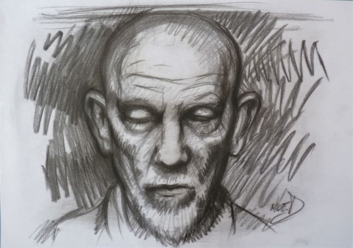 Drawing titled "John Malkovich 4" by Nicolas Delatronchette, Original Artwork, Charcoal