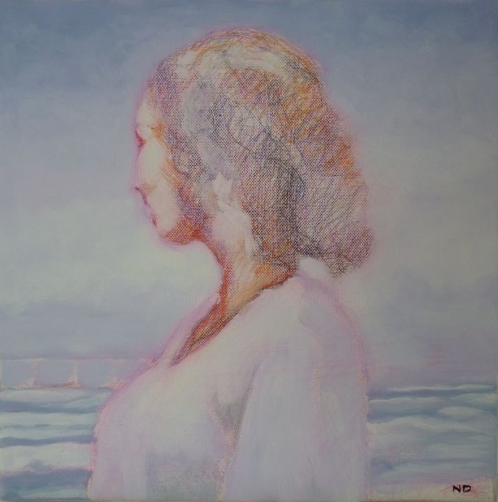 Pittura intitolato "jeune-femme-face-a-…" da Nicolas Delatronchette, Opera d'arte originale, Acrilico