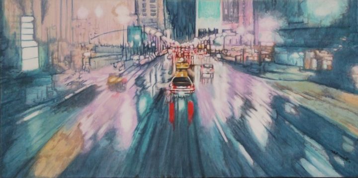 Malerei mit dem Titel "vitesse-de-nuit" von Nicolas Delatronchette, Original-Kunstwerk, Acryl