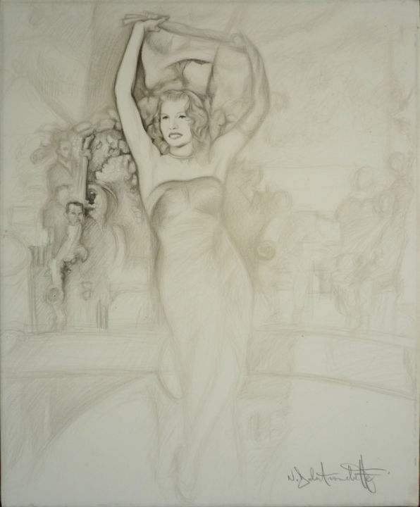 Drawing titled "Katharine Hepburn" by Nicolas Delatronchette, Original Artwork, Graphite
