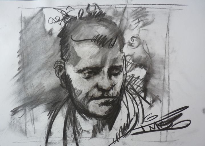 Drawing titled "Bruno Cremer crop 2" by Nicolas Delatronchette, Original Artwork, Charcoal