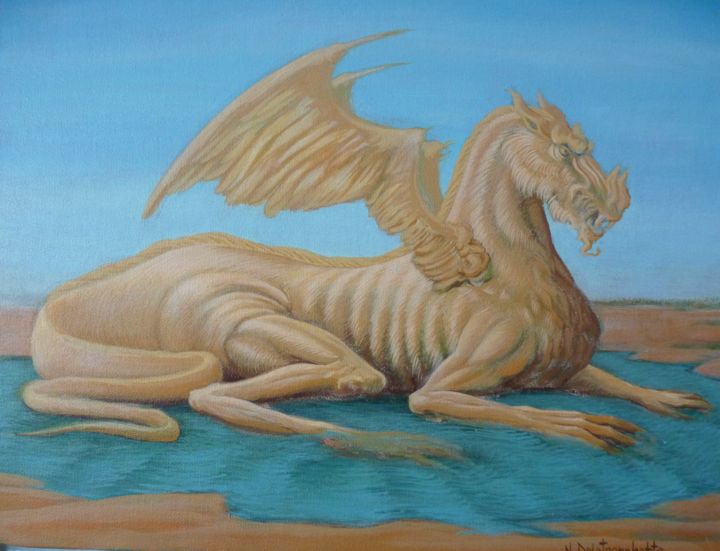 Painting titled "Dragon sorti de ter…" by Nicolas Delatronchette, Original Artwork, Acrylic