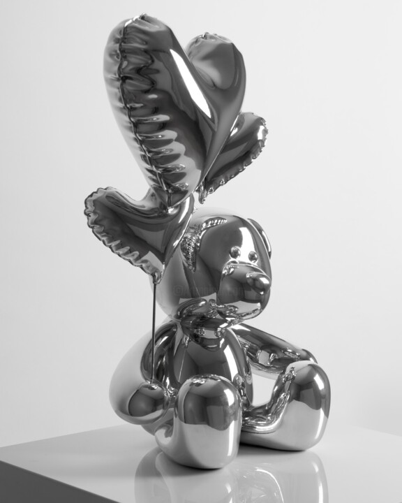 Sculpture intitulée "Teddy Love Chrome A…" par Nicolas Krauss, Œuvre d'art originale, Résine