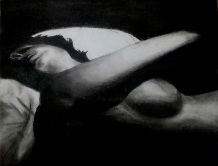 Drawing titled "Sommeil" by Nico Mu, Original Artwork, Charcoal