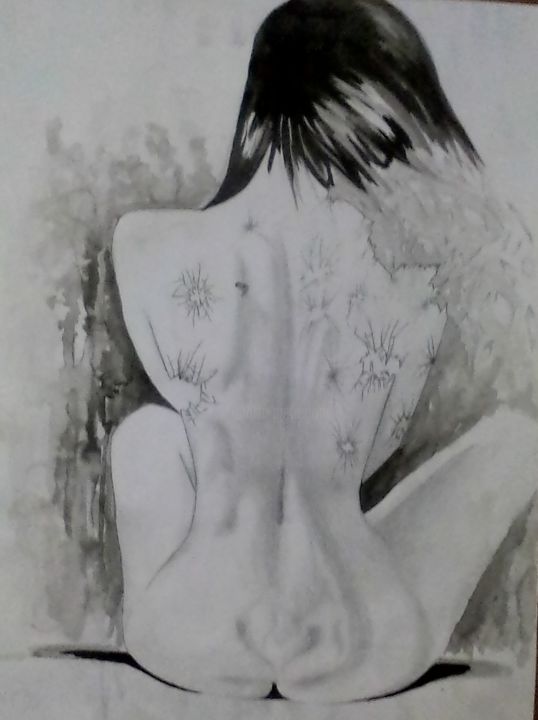 Dessin intitulée "Femme brisée" par Nico Mu, Œuvre d'art originale, Encre