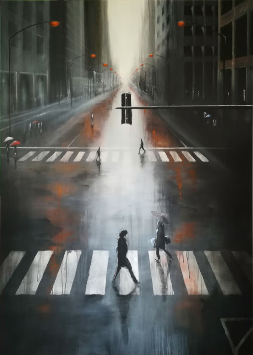 Ζωγραφική με τίτλο "The Town" από Nicolas Sorel, Αυθεντικά έργα τέχνης, Ακρυλικό