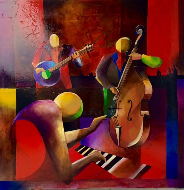 Pittura intitolato "Les Joueurs de Jazz" da Nicolas Périgois, Opera d'arte originale, Acrilico