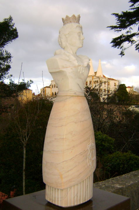 Sculptuur getiteld "Dona Maria Pia" door Nicolau Campos, Origineel Kunstwerk, Steen