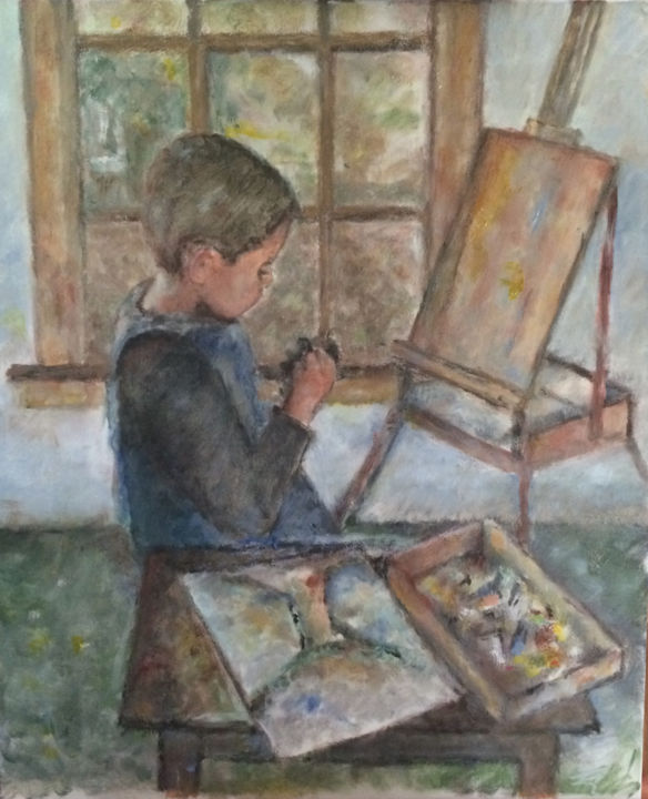 Painting titled "Le jeune peintre" by Françoise Vivier Nicolaÿ, Original Artwork