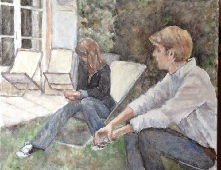Painting titled "les cousins" by Françoise Vivier Nicolaÿ, Original Artwork, Oil