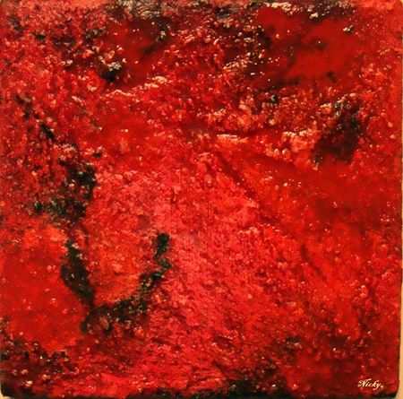 Pintura intitulada "Abstraction en rouge" por Nicky, Obras de arte originais