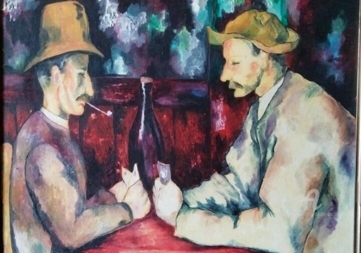 Painting titled "D après les joueurs…" by Nicole Bachelard, Original Artwork, Oil