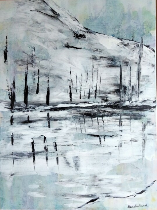 Painting titled "Campagne en hiver" by Nicole Bachelard, Original Artwork, Acrylic Mounted on Wood Stretcher frame