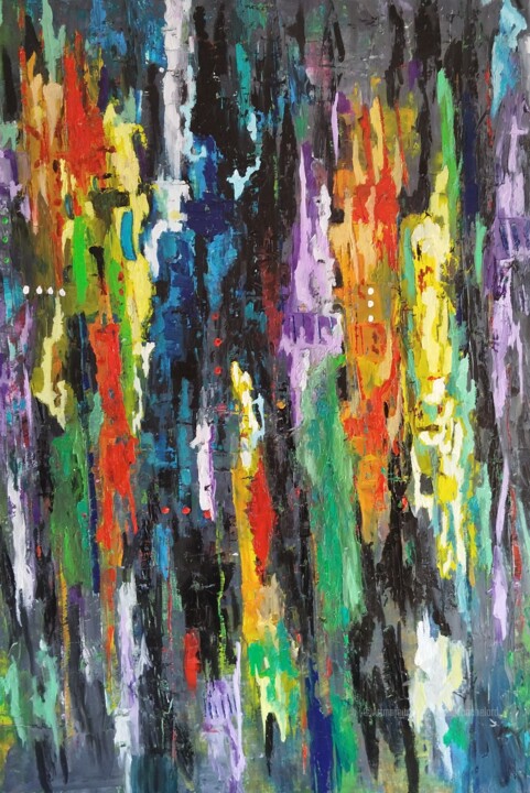 Peinture intitulée "Après les infos" par Nicole Bachelard, Œuvre d'art originale, Huile Monté sur Châssis en bois