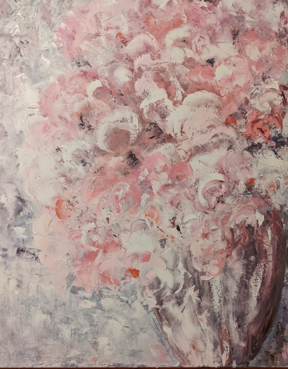 Malerei mit dem Titel "Floral rose contemp…" von Nicole Caron, Original-Kunstwerk, Öl