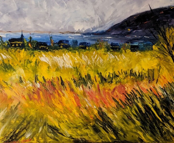 Painting titled "Champ de blé du Qué…" by Nicole Caron, Original Artwork, Oil