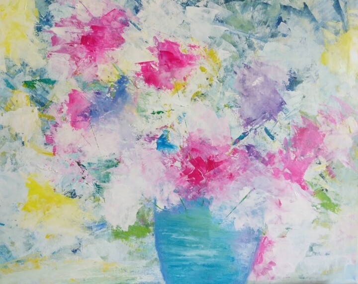 Painting titled "Rose abstraction" by Nicole Caron, Original Artwork, Acrylic