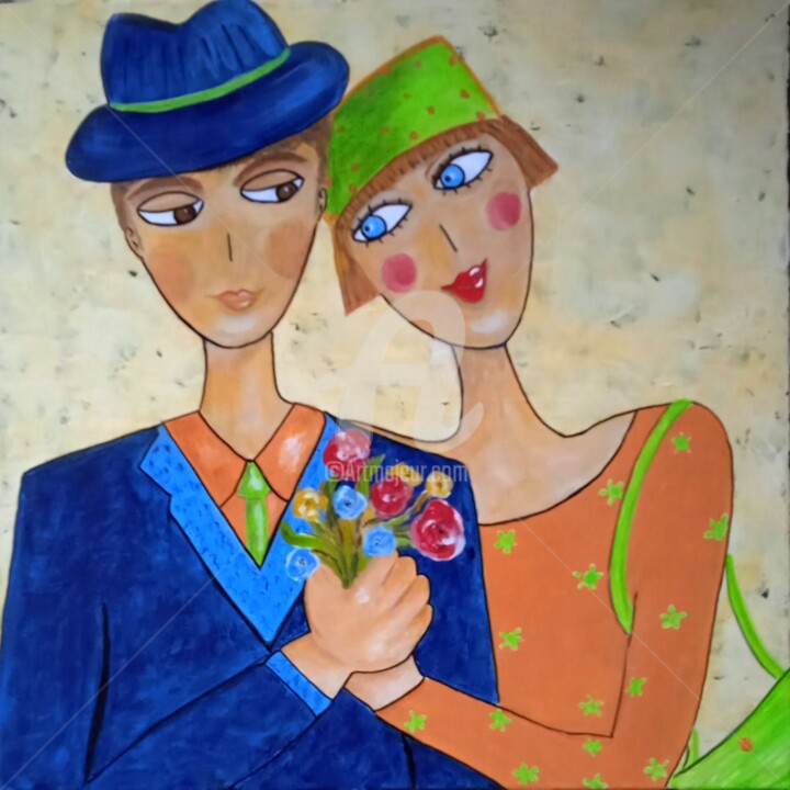 Peinture intitulée "Les Z'amoureux" par Nicole Carretier, Œuvre d'art originale, Acrylique Monté sur Châssis en bois