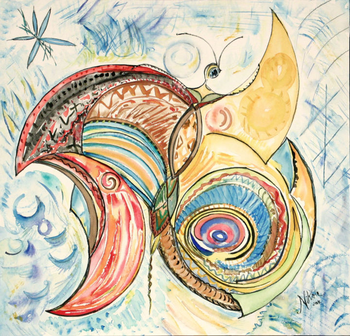 Peinture intitulée "PAPILLONNAGE ET SED…" par Nikol, Œuvre d'art originale, Aquarelle