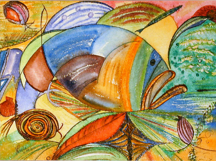 Peinture intitulée "VAGABONDAGE PISCICO…" par Nikol, Œuvre d'art originale, Aquarelle