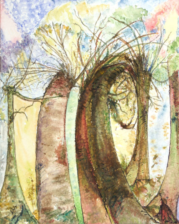 Peinture intitulée "ARBRES SANS FEUILLE" par Nikol, Œuvre d'art originale, Aquarelle