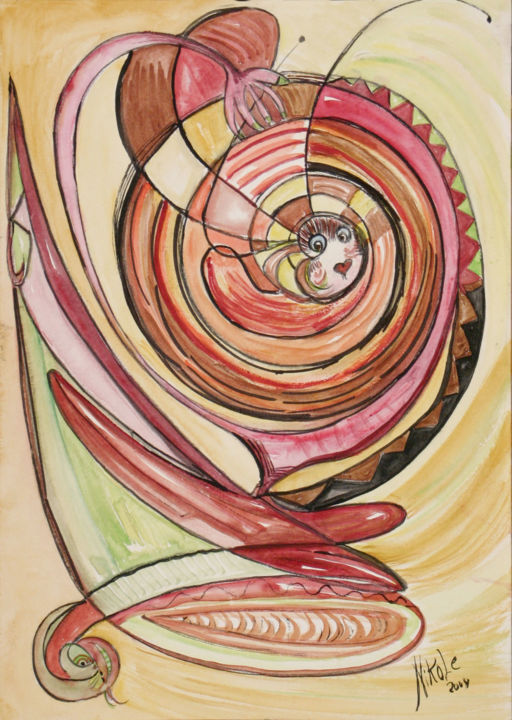 Ζωγραφική με τίτλο "EN BOULE" από Nikol, Αυθεντικά έργα τέχνης, Ακουαρέλα